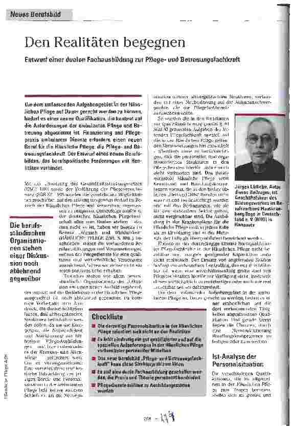 Vorschauseite 1: Den Realitäten begegnen Entwurf einer dualen Fachausbildung zur Pflegeund Betreuungsfachkraft