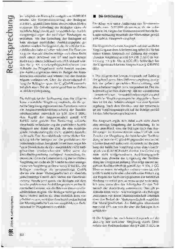 Vorschauseite 3: Ausbildungsvergütung -Unterschreitung der tariflichen Vergütung um mehr als 20 Prozent kann unter Umständen noch als angemessen angesehen werden
