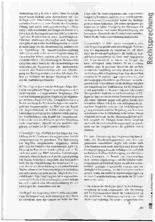 Vorschauseite 4: Ausbildungsvergütung -Unterschreitung der tariflichen Vergütung um mehr als 20 Prozent kann unter Umständen noch als angemessen angesehen werden
