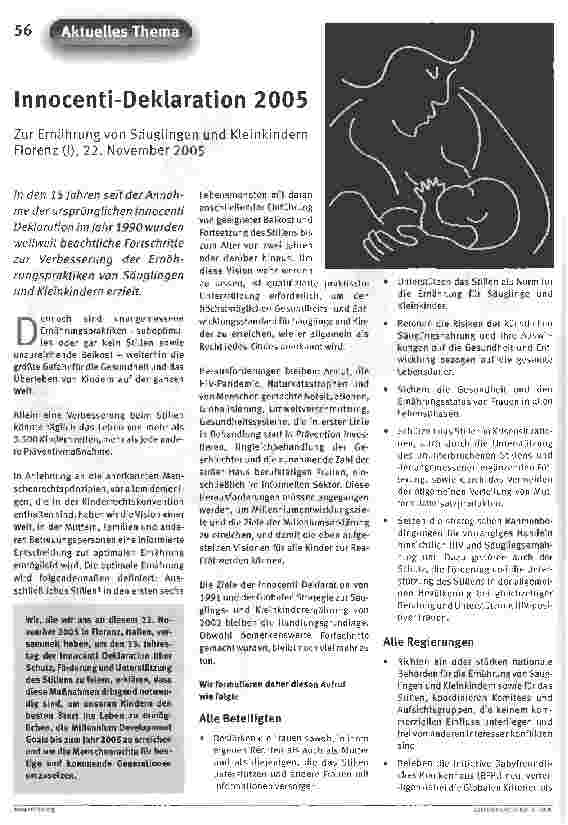 Vorschauseite 1: Innocenti-Deklaration 2005Zur Emährungvon Säuglingen und Kleinkindern Florenz (I), 22. November 2005