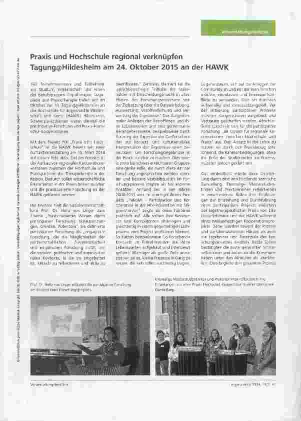 Vorschauseite 1: Praxis und Hochschule regional verknüpfen Tagung@Hildesheim am 24. Oktober 2015 an der HAWK