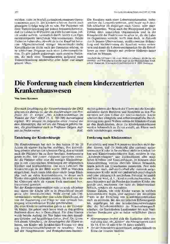 Vorschauseite 1: Die Forderung nach einem kinderzentrierten Krankenhauswesen