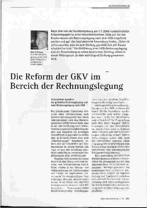 Vorschauseite 1: Die Reform der GKV im Bereich der Rechnungslegung