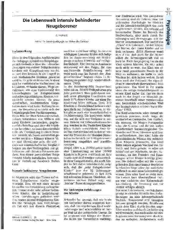 Vorschauseite 1: Die Lebenswelt intensiv behinderter Neugeborener