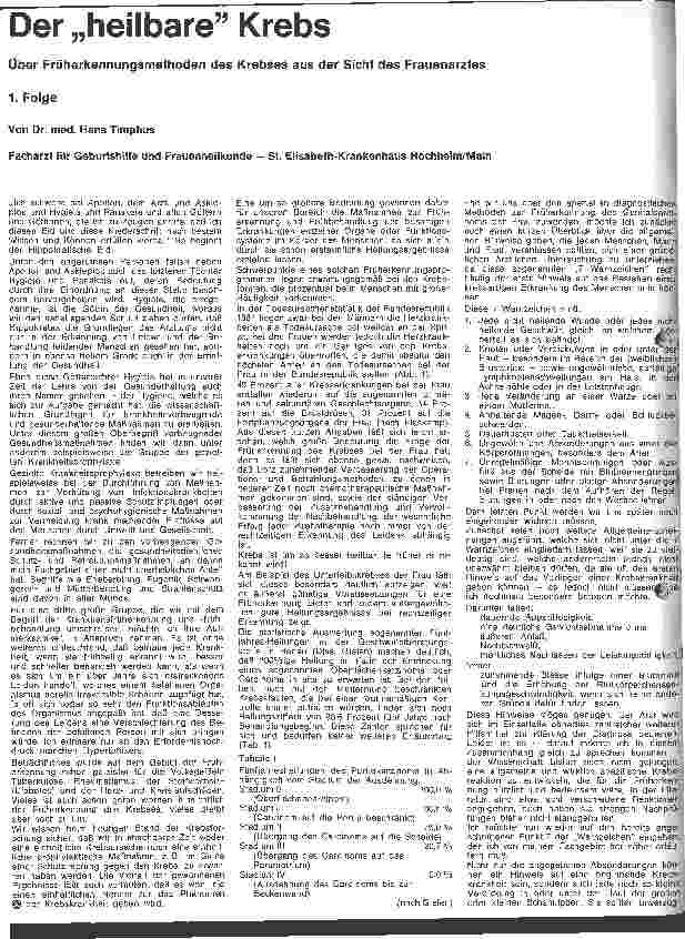Vorschauseite 1: Der heilbare Krebs 1. Folge: Über Früherkennungsmethoden des Krebes aus Sicht des Frauenarztes