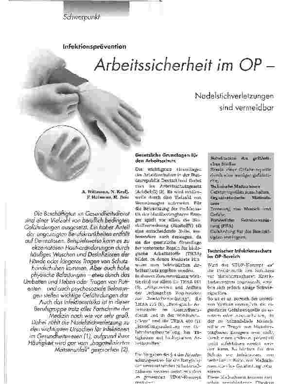 Vorschauseite 1: Arbeitssicherheit im OP -Nadelstichverletzungen sind vermeidbar
