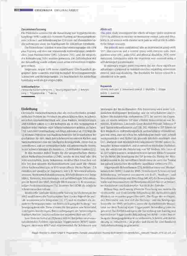 Vorschauseite 2: Triggerpunkt-Therapie zusätzlich zum Training bei Patienten mit chronischen Nackenschmerzen