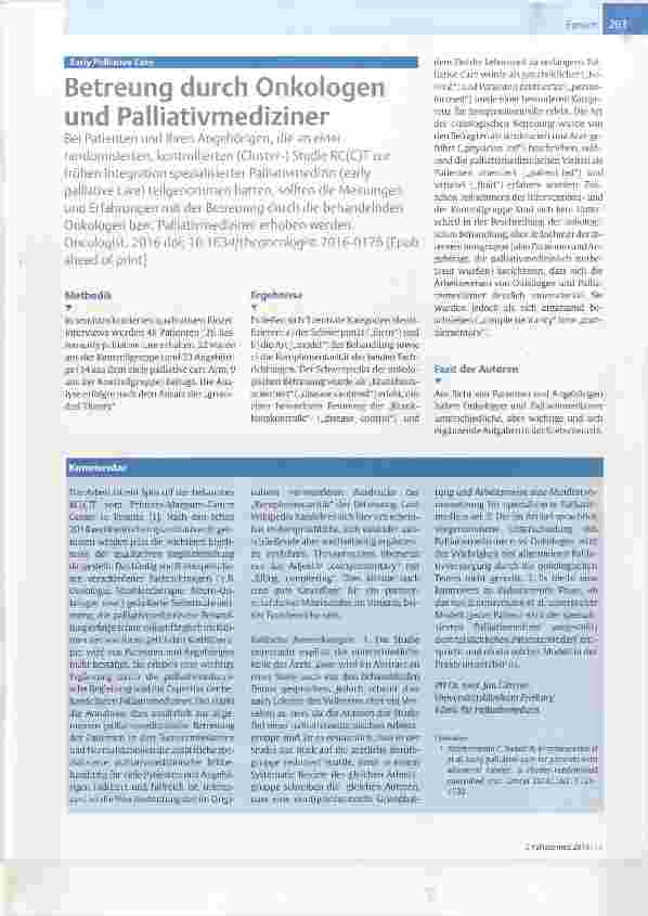 Vorschauseite 1: Betreung durch Onkologen und Palliativmediziner