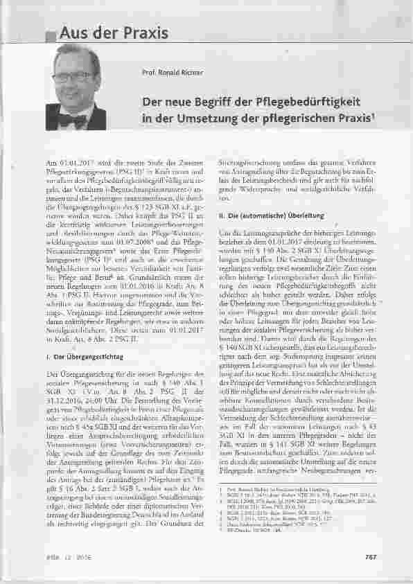 Vorschauseite 1: Der neue Begriff der Pflegebedürftigkeit in der Umsetzung der pflegerischen Praxis