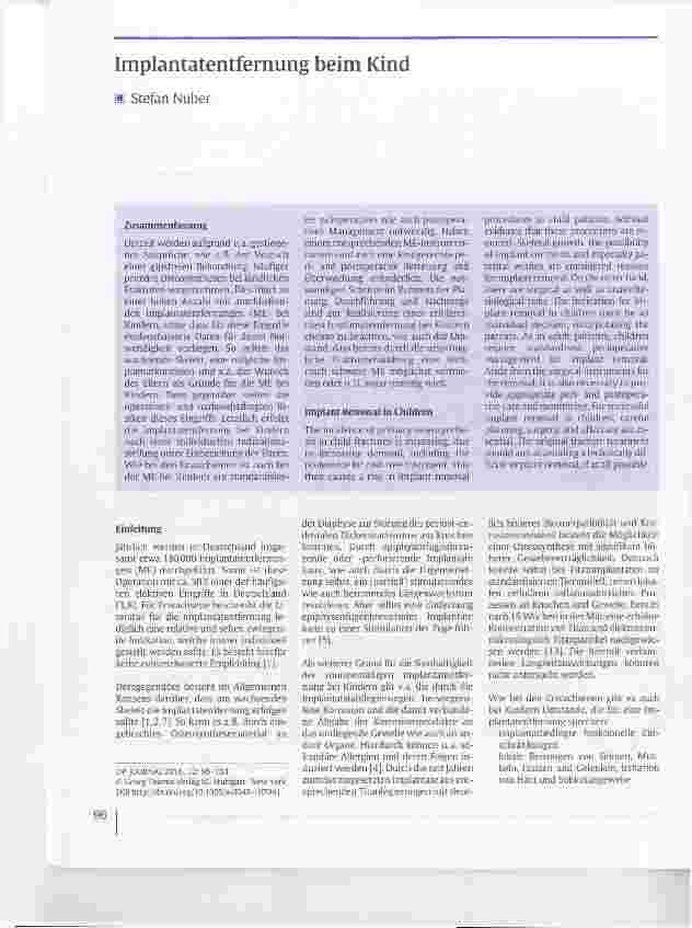 Vorschauseite 1: Implantatentfernung beim Kind