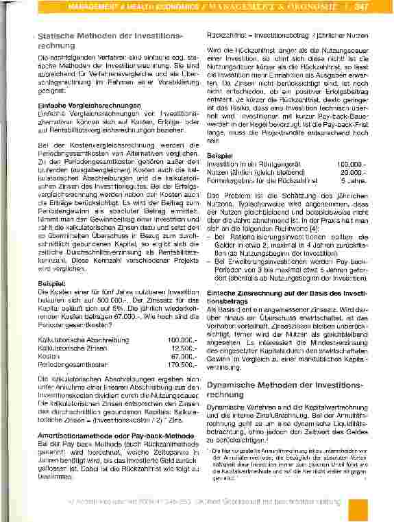 Vorschauseite 3: Investitionsrechnung. Ein Beitrag zur unternehmerischen Investitionsentscheidung in der Anästhesie