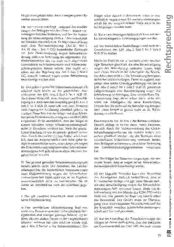 Vorschauseite 4: Entschädigungsanspruch wegen Verstoßes gegen das Verbot der Benachteiligung Schwerbehinderter - Ausbildung eines Altenpflegers zum medizinischen Dokumentationsassistenten