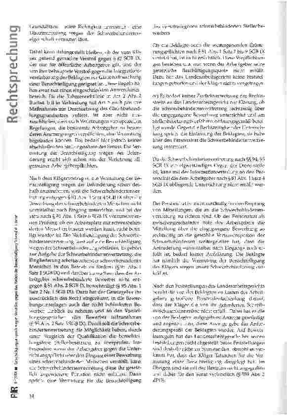Vorschauseite 5: Entschädigungsanspruch wegen Verstoßes gegen das Verbot der Benachteiligung Schwerbehinderter - Ausbildung eines Altenpflegers zum medizinischen Dokumentationsassistenten