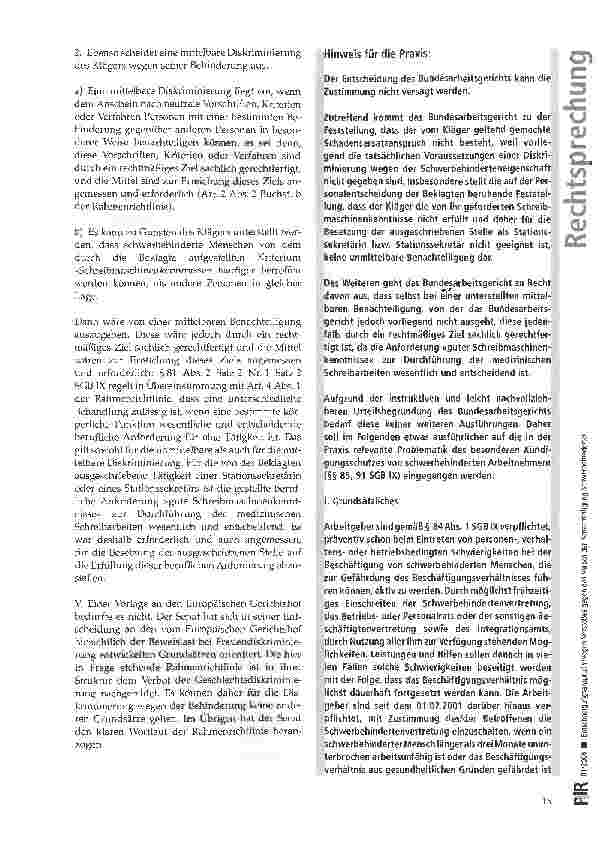 Vorschauseite 6: Entschädigungsanspruch wegen Verstoßes gegen das Verbot der Benachteiligung Schwerbehinderter - Ausbildung eines Altenpflegers zum medizinischen Dokumentationsassistenten