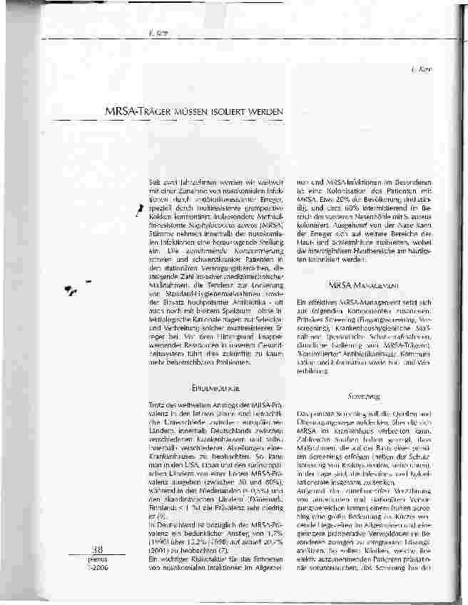 Vorschauseite 1: MRSA-TRÄGER MÜSSEN ISOLIERT WERDEN