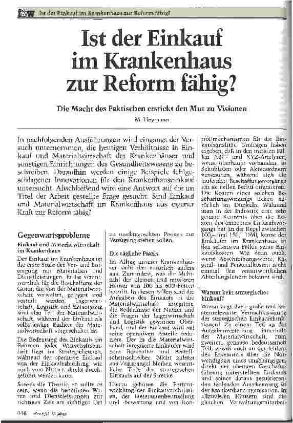 Vorschauseite 1: Ist der Einkauf im Krankenhaus zur Reform fähig?