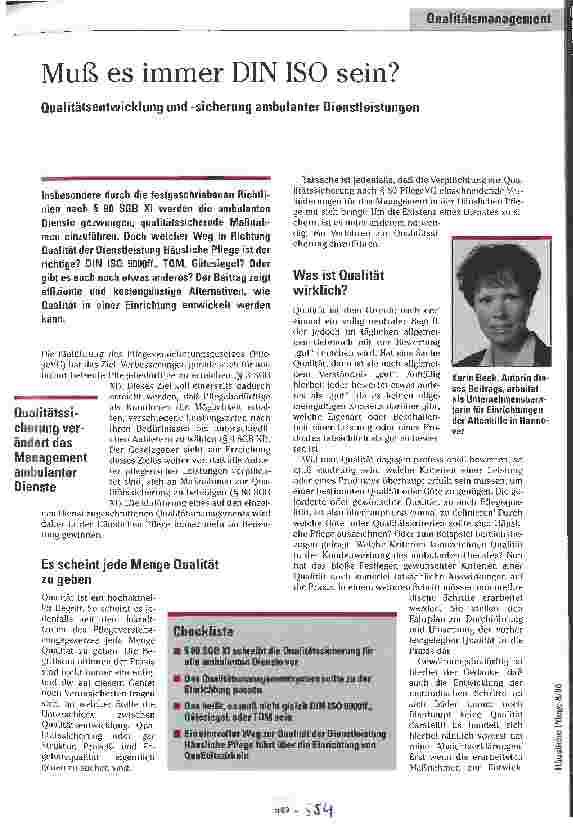 Vorschauseite 1: Muß es immer DIN ISO sein? Qualitätsentwicklung und -sicherung ambulanter Dienstleistungen