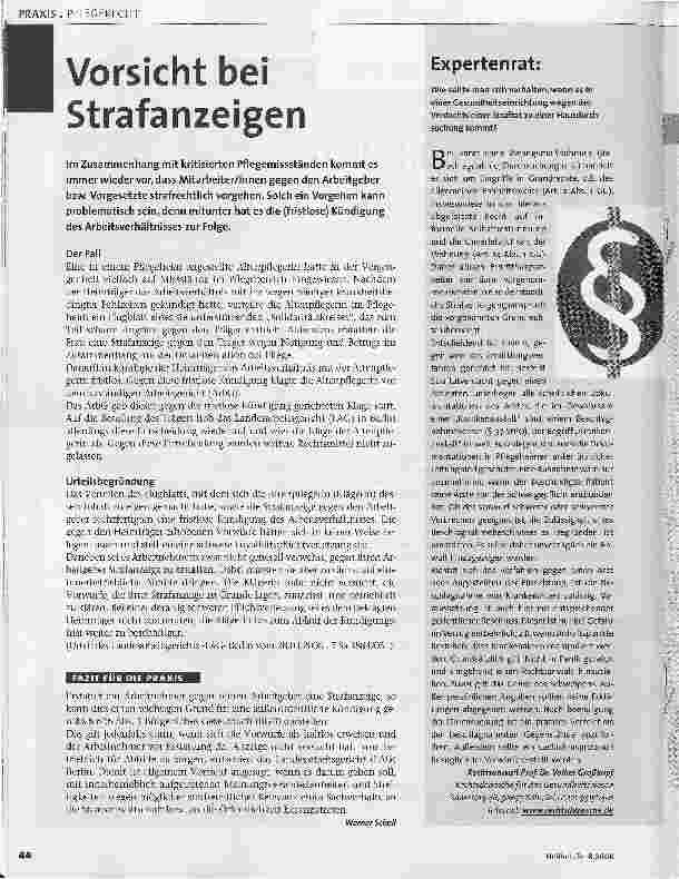 Vorschauseite 1: Vorsicht bei Strafanzeigen