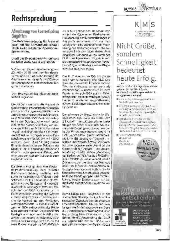 Vorschauseite 1: Abrechnung von kosmetischen Eingriffen