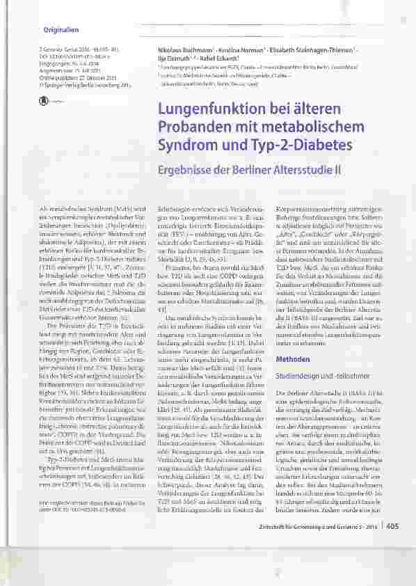Vorschauseite 1: Lungenfunktion bei älteren Probanden mit metaboiischem Syndrom und Typ-2-Diabetes