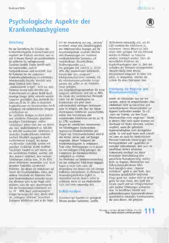Vorschauseite 1: Psychologische Aspekte der Krankenhaushygiene