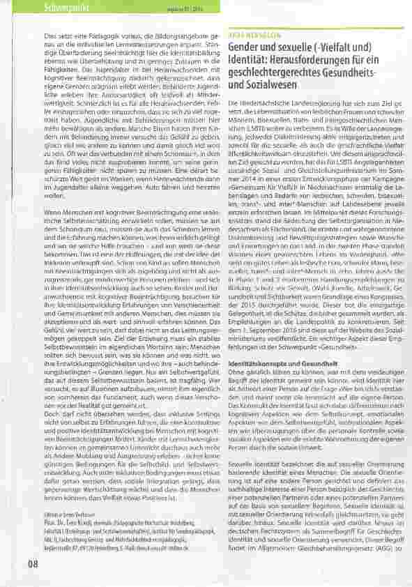 Vorschauseite 1: Gender und sexuelle (-Vielfalt und) Identität: Herausforderungen für ein geschlechtergerechtes Gesundheits-und Sozialwesen