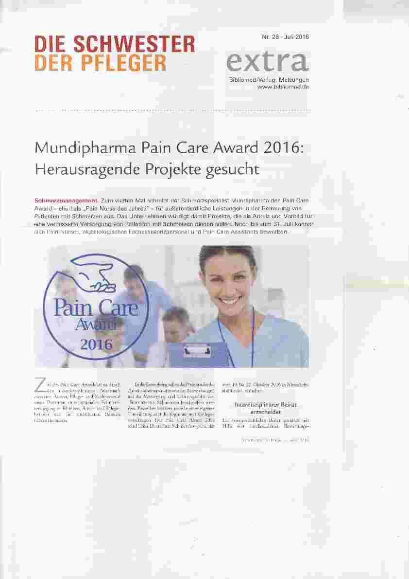 Vorschauseite 1: Mundipharma Pain Care Award 2016: Herausragende Projekte gesucht