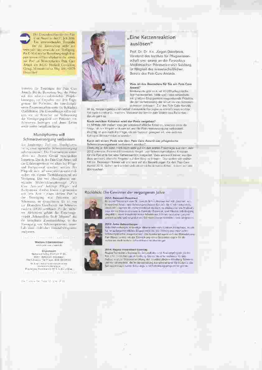 Vorschauseite 2: Mundipharma Pain Care Award 2016: Herausragende Projekte gesucht