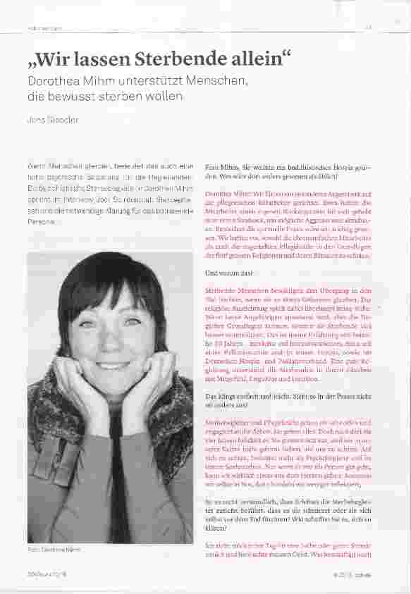 Vorschauseite 1: Wenn Menschen sterben, bedeutet das auch eine hohe psychische Betastung für die Begleitenden. Die buddhistische Sterbebegleiterin Dorothea Mihm spricht im Interview über Spiritual…