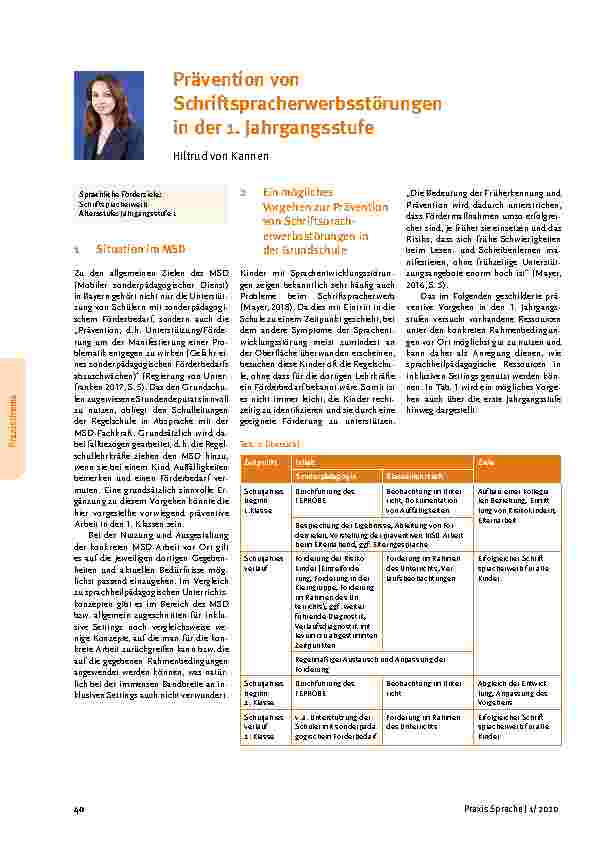 Vorschauseite 1: Prävention von Schriftspracherwerbsstörungen in der 1. Jahrgangsstufe