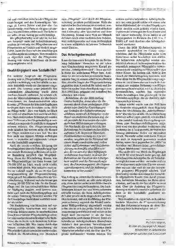 Vorschauseite 4: Die soziale Großtat und ihre Verlierer Auswirkungen der Pflegeversicherung auf das Leben behinderter Menschen