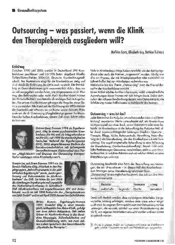 Vorschauseite 1: Outsourcing - was passiert, wenn die Klinik den Therapiebereich ausgliedern will?