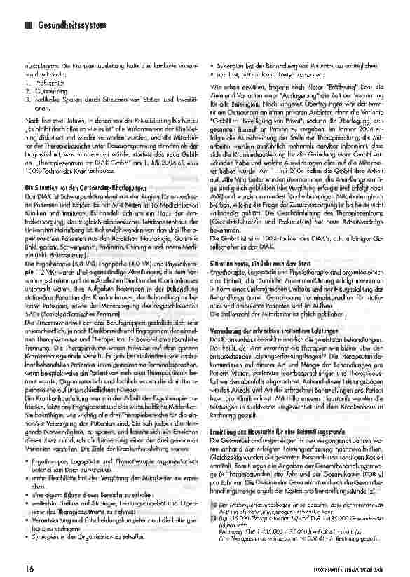 Vorschauseite 5: Outsourcing - was passiert, wenn die Klinik den Therapiebereich ausgliedern will?