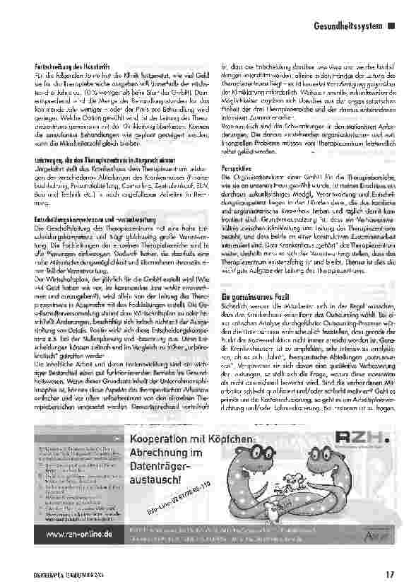 Vorschauseite 6: Outsourcing - was passiert, wenn die Klinik den Therapiebereich ausgliedern will?