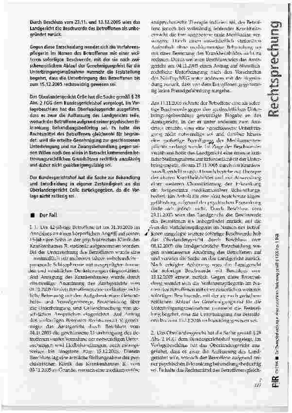 Vorschauseite 2: Zur Zwangsbehandlung in einer stationären Einrichtung gemäß § 1906 Abs. 1 BGB