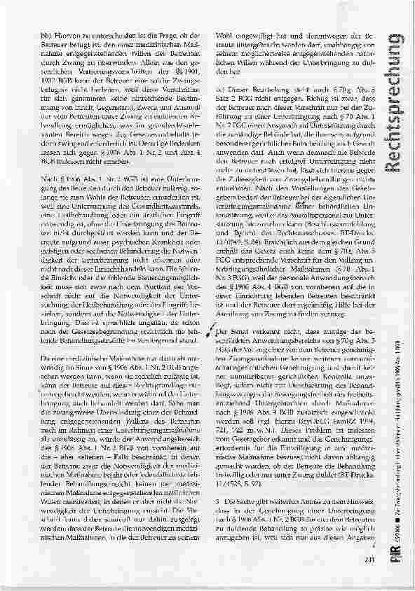 Vorschauseite 6: Zur Zwangsbehandlung in einer stationären Einrichtung gemäß § 1906 Abs. 1 BGB