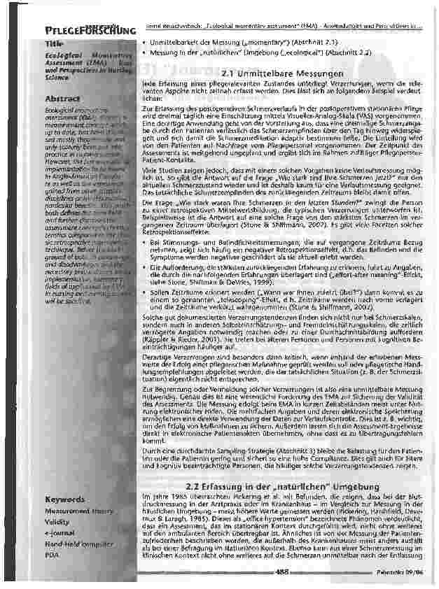 Vorschauseite 2: Ecological momentary assessment (EMA)