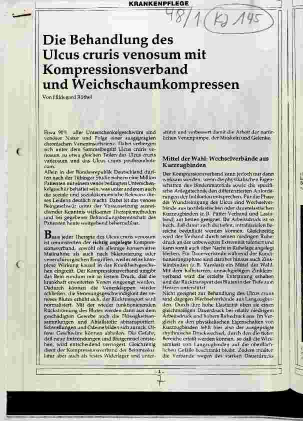Vorschauseite 1: Die Behandlung des Ulcus cruris venosum mit Kompressionsverband und Weichschaumkompressen