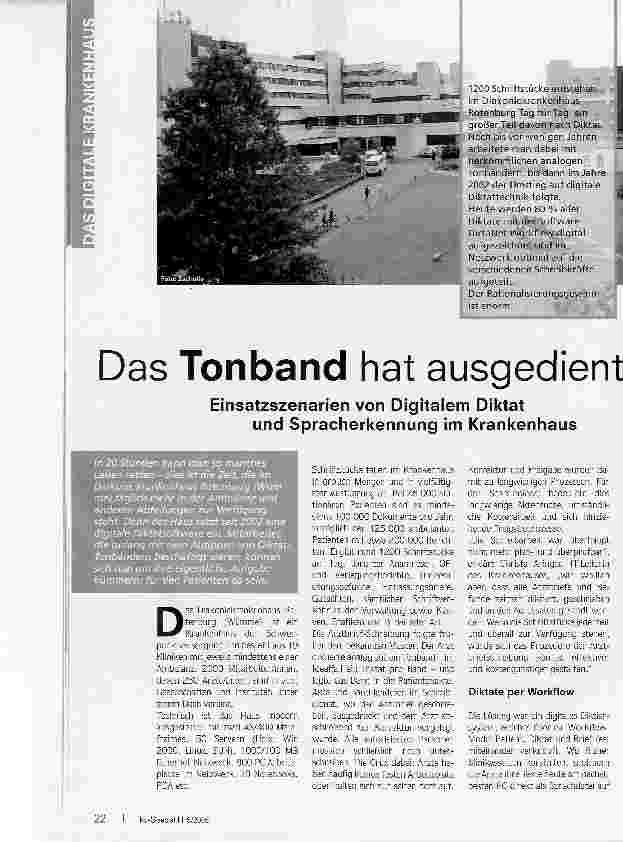 Vorschauseite 1: Das Tonband hat ausgedientEinsatzszenarien von Digitalem Diktat und Spracherkennung im Krankenhaus