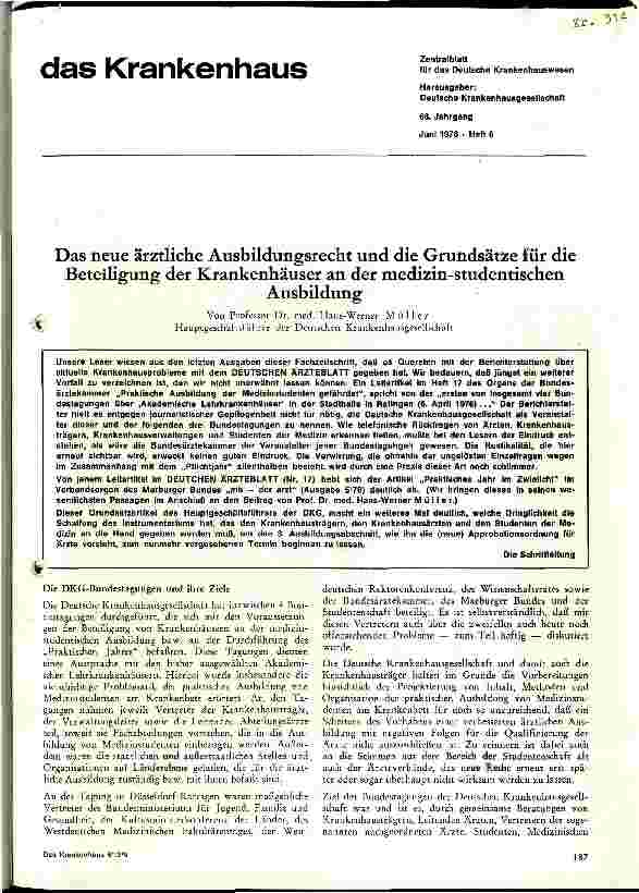 Vorschauseite 1: Das neue ärtzliche Ausbildungsrecht und die Grundsätze für die Beteiligung der Krankenhäuser an der medizinischen-studentischen Ausbildung