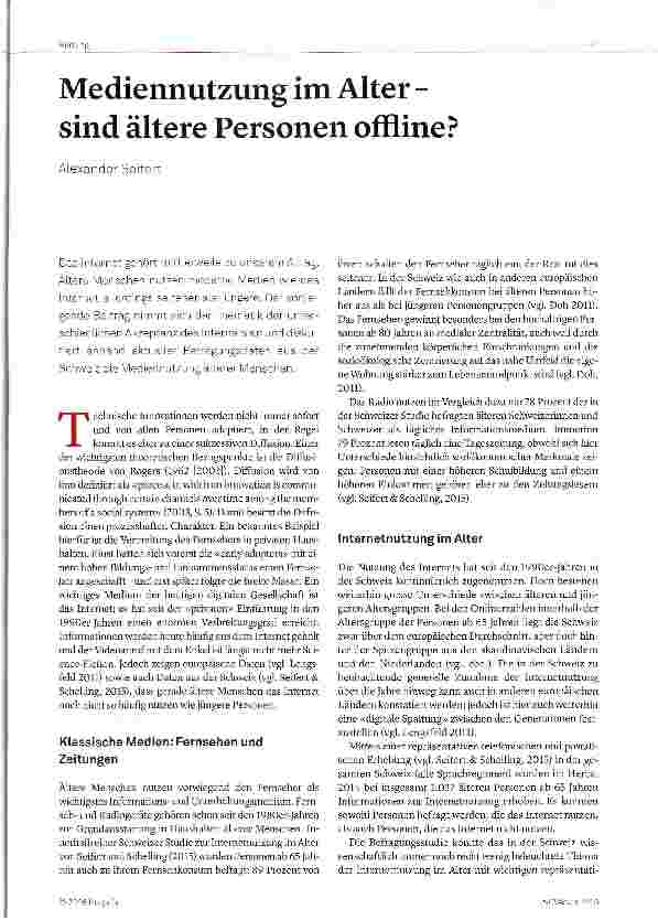 Vorschauseite 1: Mediennutzung im Alter -sind ältere Personen offline?
