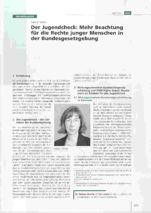 Vorschauseite 1: Der Jugendcheck: Mehr Beachtung für die Rechte junger Menschen in der Bundesgesetzgebung