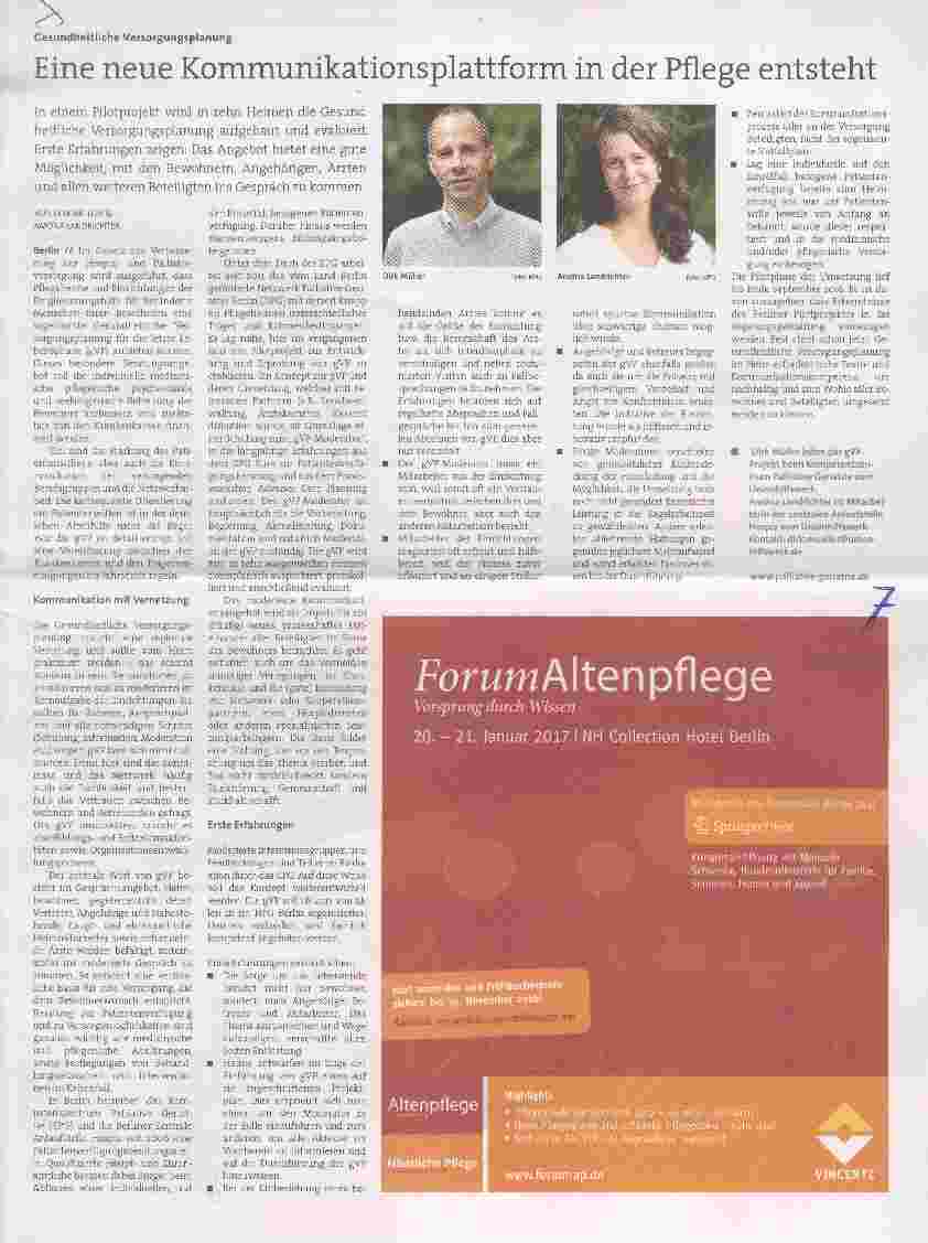 Vorschauseite 1: Eine neue Kommunikationsplattform in der Pflege entsteht
