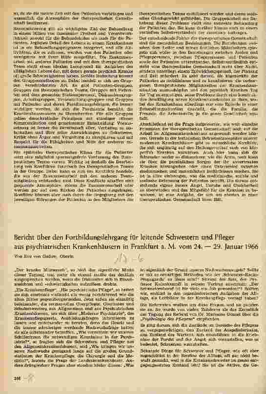 Vorschauseite 1: Bericht über den Fortbildungslehrgang für leitende Schwestern und Pfleger aus psychiatrischen Krankenhäusern in Frankfurt (24-29.01.66)