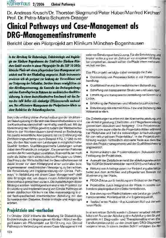 Vorschauseite 1: Clinical Pathways und Case-Management als DRG-Managementinstrumente Bericht über ein Pilotprojekt am Klinikum München-Bogenhausen