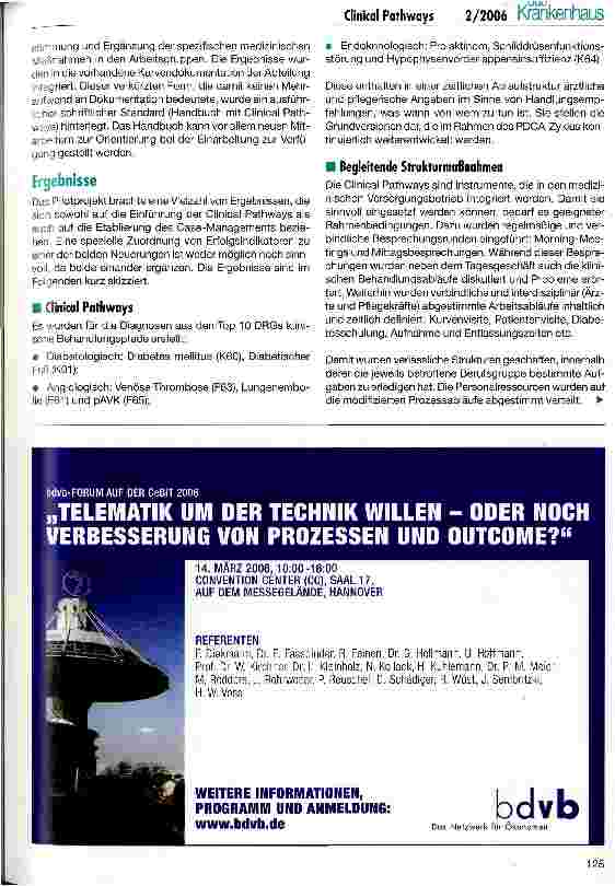Vorschauseite 2: Clinical Pathways und Case-Management als DRG-Managementinstrumente Bericht über ein Pilotprojekt am Klinikum München-Bogenhausen