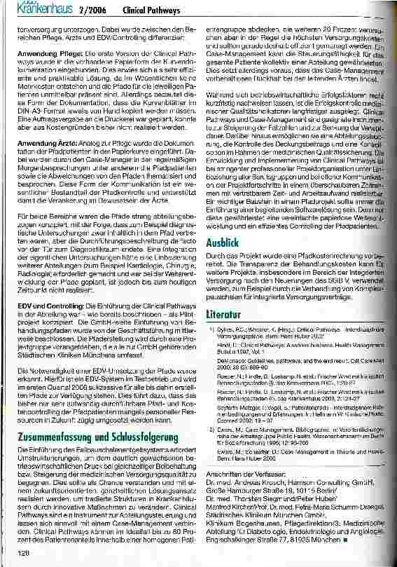 Vorschauseite 5: Clinical Pathways und Case-Management als DRG-Managementinstrumente Bericht über ein Pilotprojekt am Klinikum München-Bogenhausen