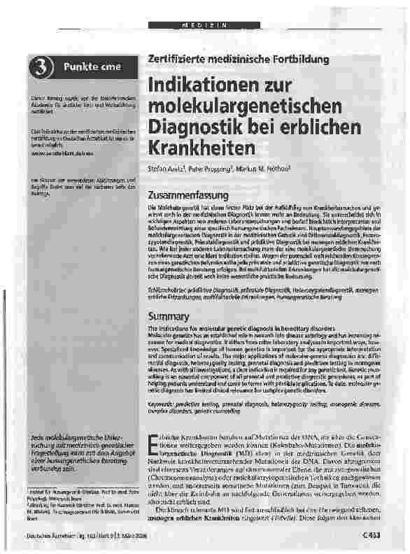 Vorschauseite 1: Indikationen zur molekulargenetischen Diagnostik bei erblichen Krankheiten