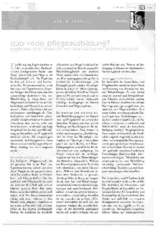 Vorschauseite 1: quo vadis pflegeausbildung?