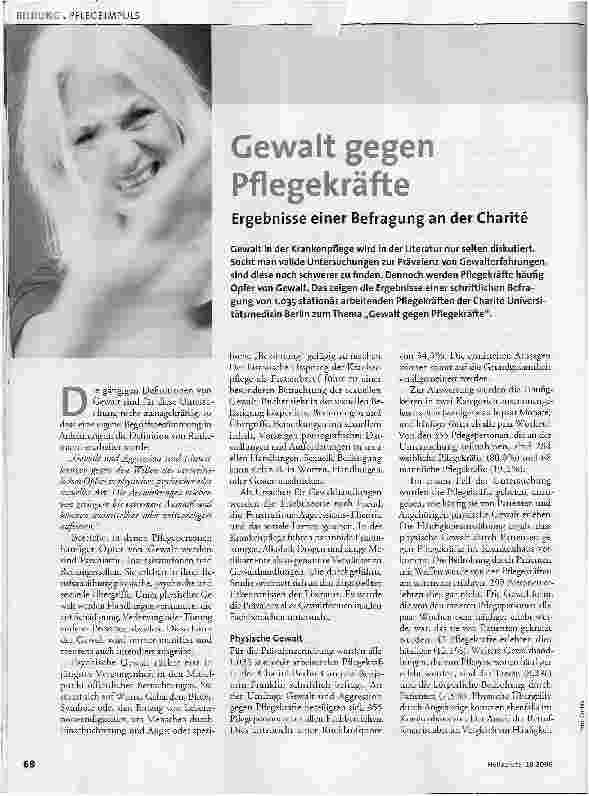 Vorschauseite 1: Gewalt gegen Pflegekräfte - Ergebnisse einer Befragung an der Charite